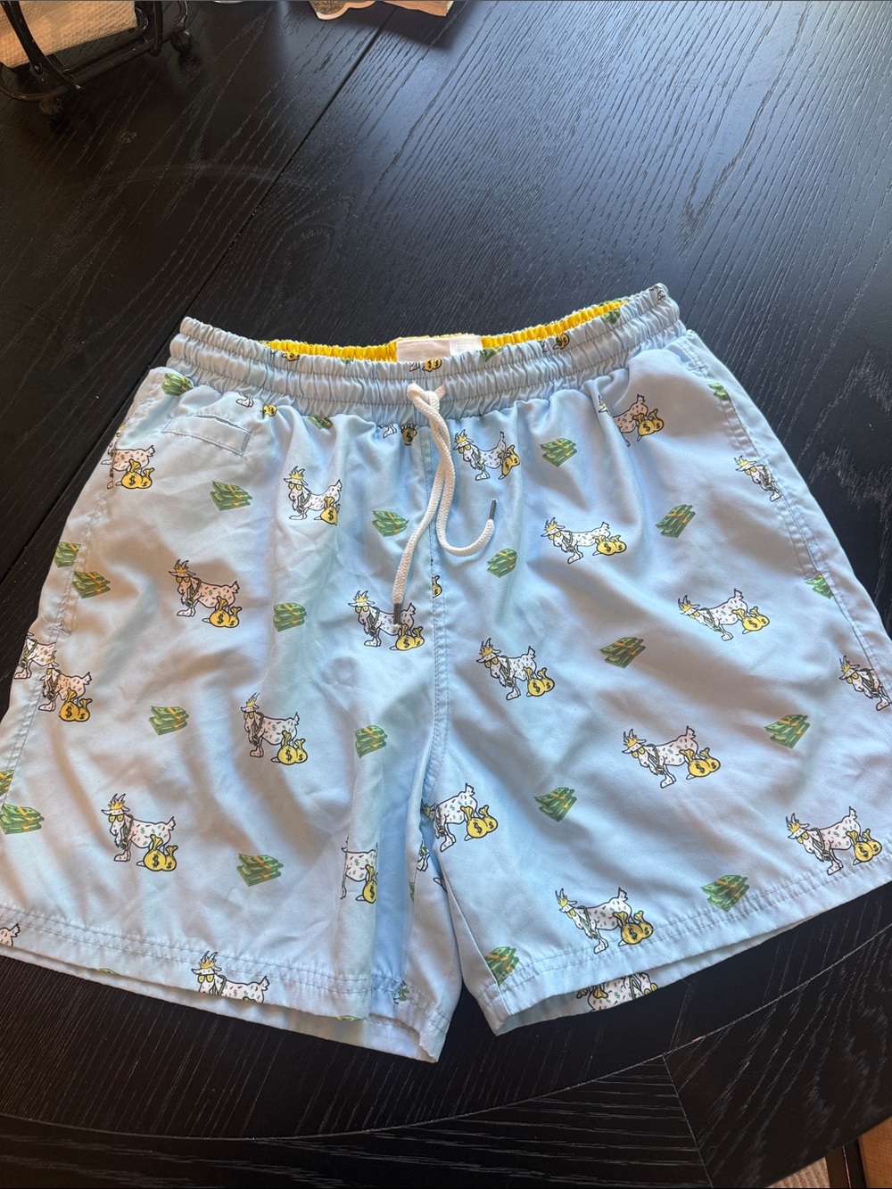 Men's Light Blue Printed Drawstring swim trunks size Large